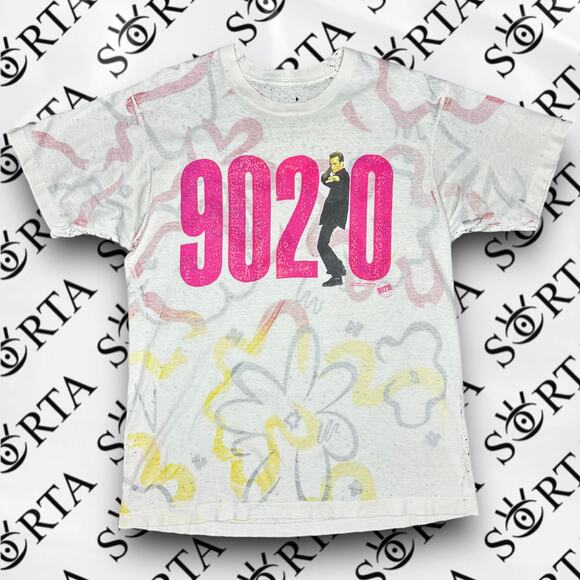 VTG 1991 Luke Perry Beverly Hills 90210 Reverse print AOP Rare Shirt - Picture 2 of 11